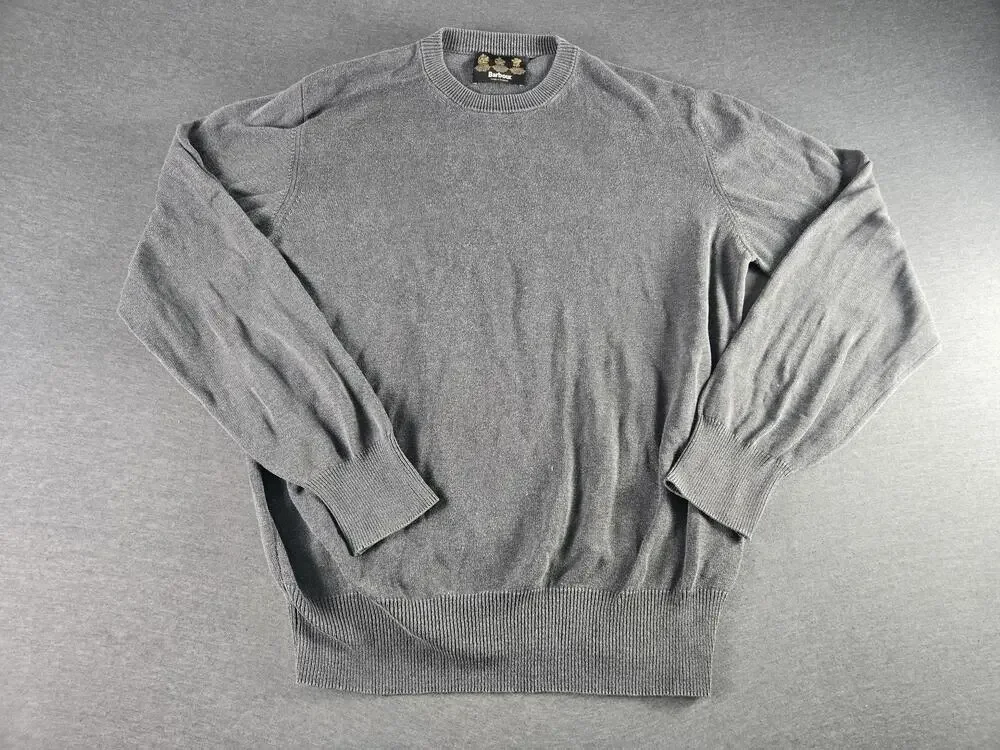 Barbour Sweater Mens Large Gray Classic Cotton Knit Crew Neck Pullover Scotland